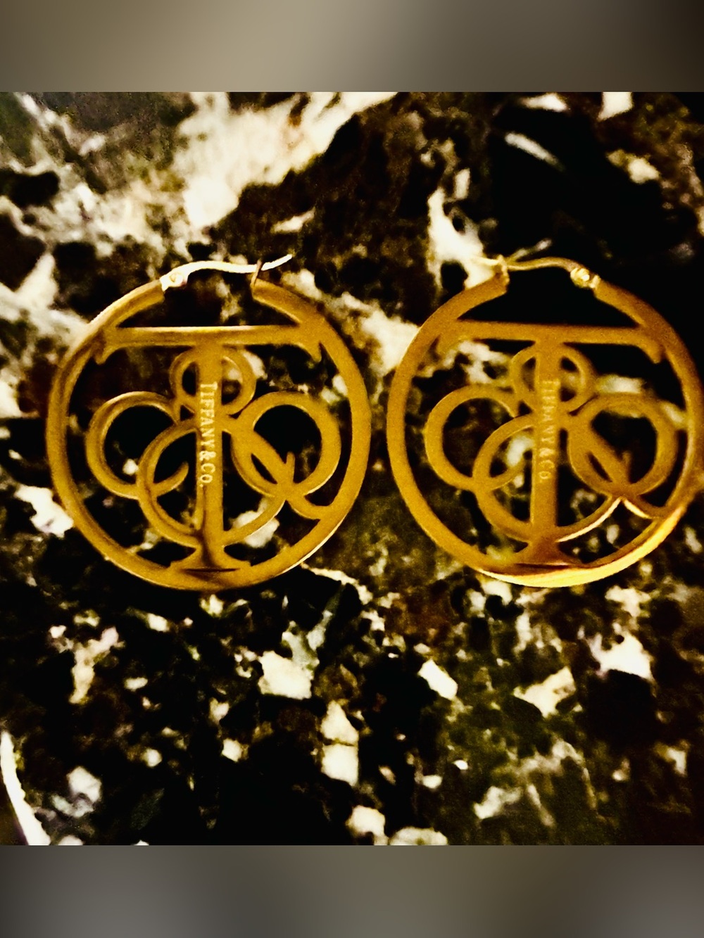 Tiffany & Co. Gold Monogram Circle Hoop Earrings - Picture 3 of 3